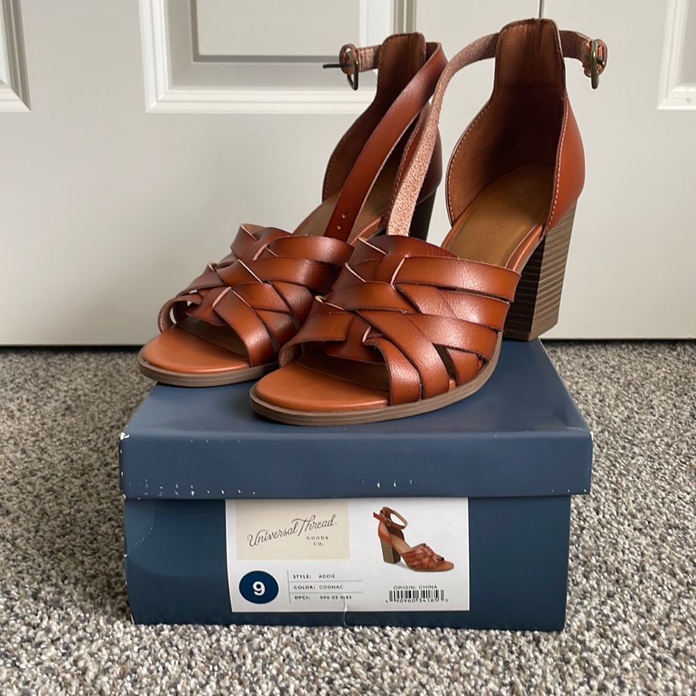 Strappy brown heeled sandal